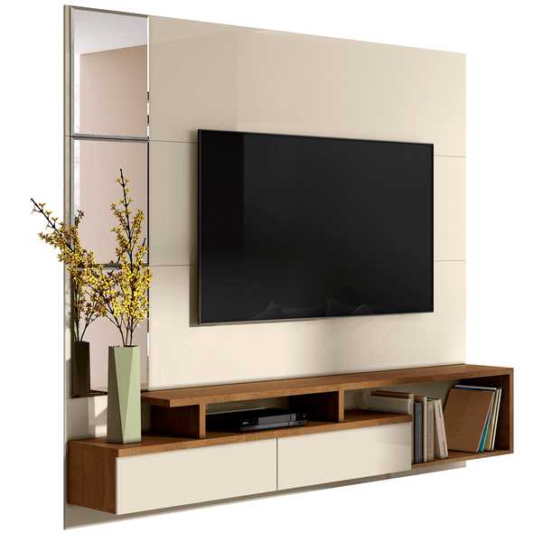 Painel para TV até 58'', MDP, 2 Portas, 2 Nichos - Venice Off White / Nature