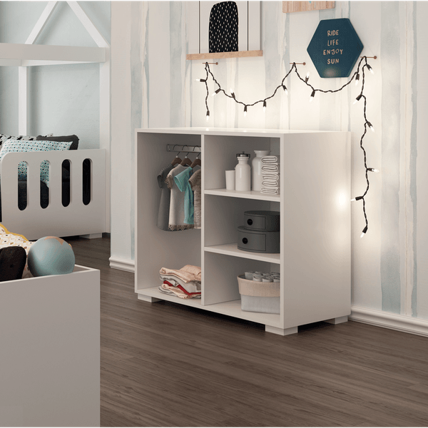 Estante Infantil, 2 Prateleiras, 1 Cabideiro, Madeira - Fênix Móveis Algodão Doce Branco