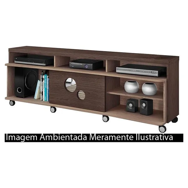 Rack com Porta Deslizante - Dj Móveis Hanover Nogueira / Grigio