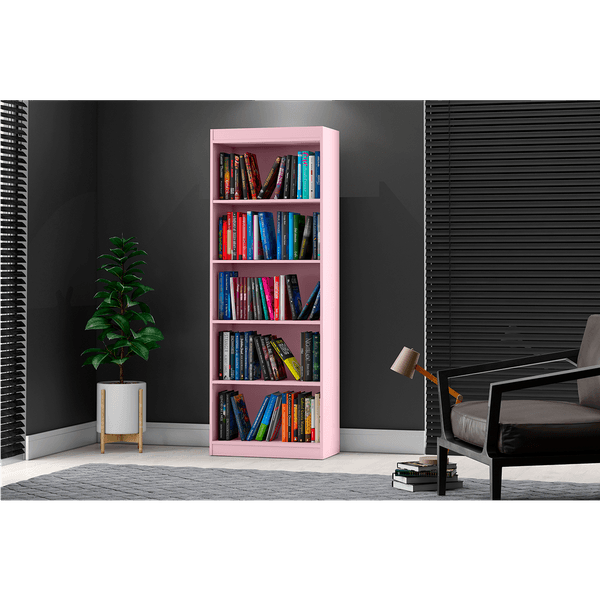 Estante Livreiro em MDP, 4 Prateleiras, Pintura UV - Encanto Rosa