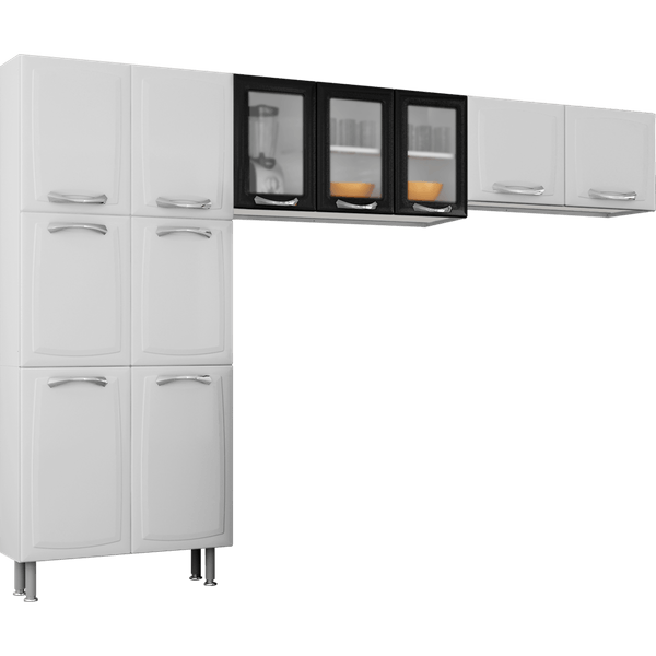 Cozinha de Aço 3 Peças, 11 Portas - Itatiaia Premium Branco / Preto