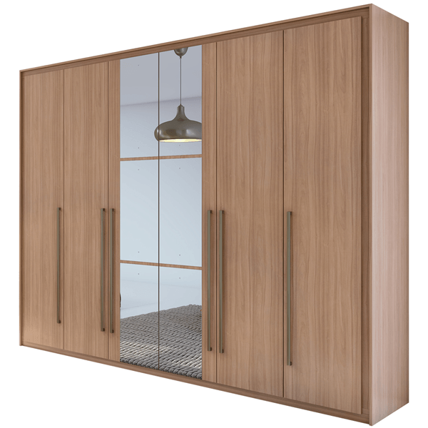 Guarda-roupa em MDF, Com Espelho, 6 Portas, 6 Gavetas - Reali New Carvalho Naturale