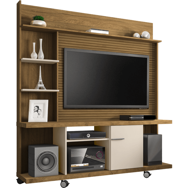 Estante Home em MDP, Para TV de Até 47'', 07 Nichos, 04 Prateleiras - Taurus Cinamomo/Off-White/Ripado
