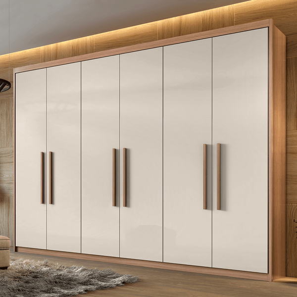 Guarda-roupa em MDF/MDP, 6 Portas, 4 Gavetas, 4 Prateleiras - Aires Carvalho Naturale / Off White
