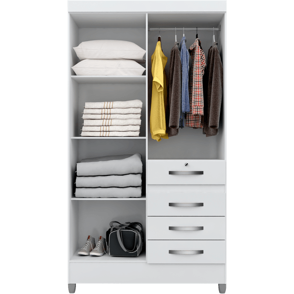 Guarda-roupa em MDP, 4 Portas e 4 Gavetas, Pés e Espelho - Moval Sobral Branco / Rosa / Azul / Lilás