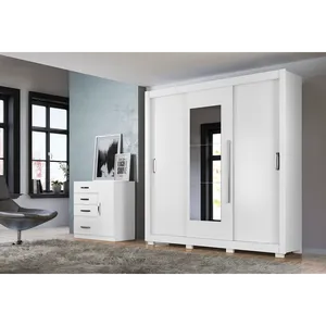 Guarda-Roupa Casal em MDP, com Espelho, 3 Portas, 3 Gavetas, 8 Pés - Montreal Plus Branco
