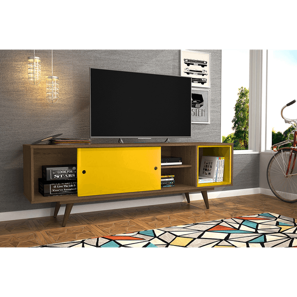 Rack para TV até 48'', 1 Porta, 1 Prateleira, 4 Pés - Retrô 50 Rustik / Amarelo