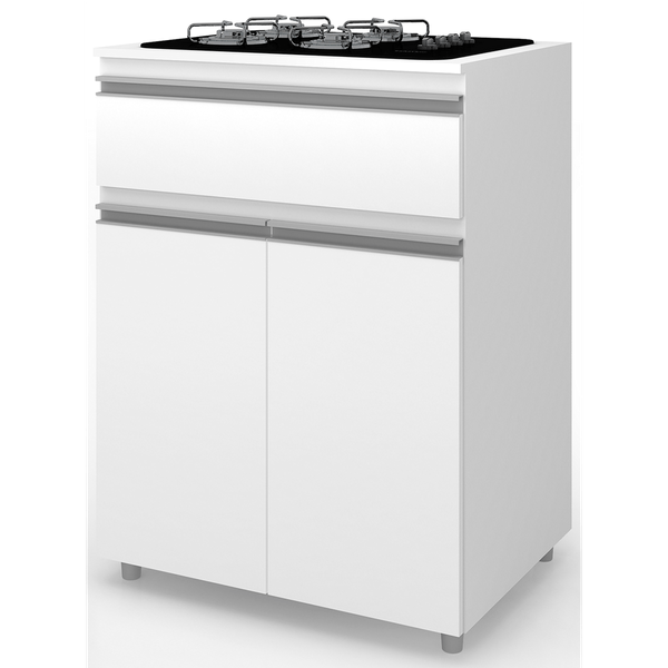 Balcão para Cooktop em MDP, 2 Portas e 1 Gaveta - Móvel Bento ASM186 Branco