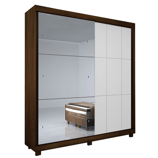 Guarda-Roupa Casal em MDF, 2 Portas, 3 Gavetas, Espelho - Bom Pastor Ghaia Amêndoa / Branco