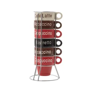 Jogo de Xícaras para Café Bon Gourmet Names, 6 Peças com Suporte, Porcelana - 30364