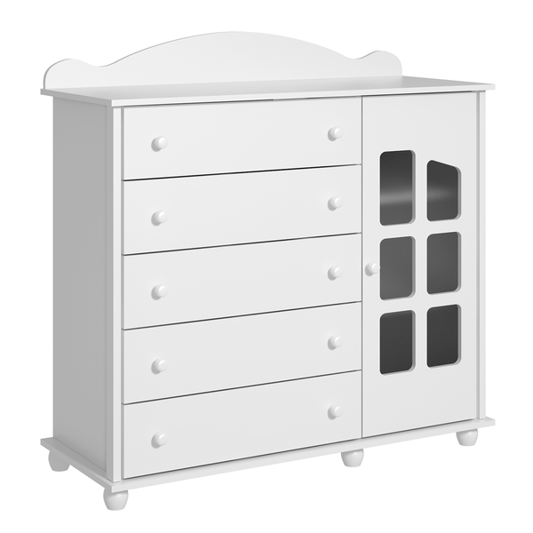 Cômoda 100% MDF, com 1 Porta, 5 Gavetas - Fenix Móveis Royalli Branco Liso