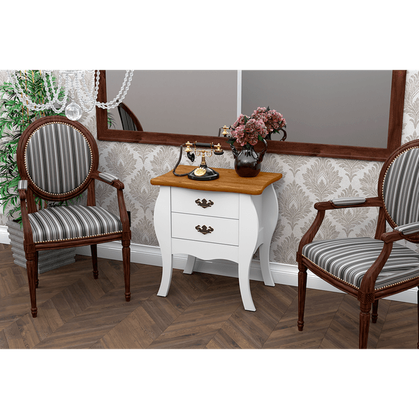 Mesa de Cabeceira em MDF/Metal, 2 Gavetas, 4 Pés - Premier Branco / Cumarú