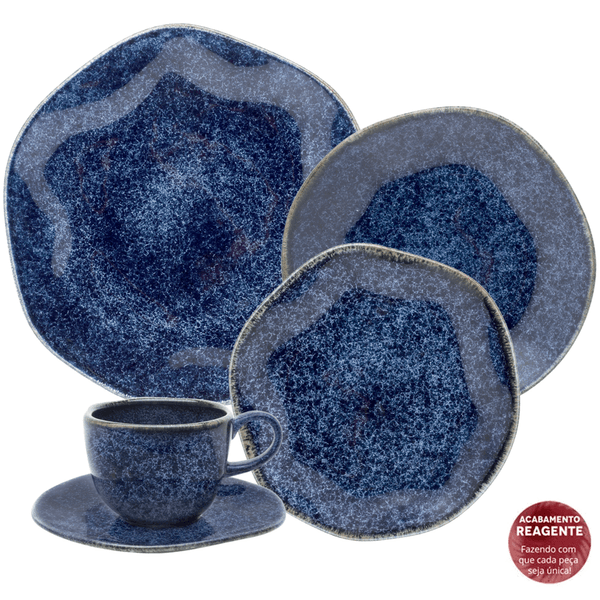 Aparelho de Jantar e Chá Safira Oxford, 20 Peças, Porcelana, Azul - RA20-9512