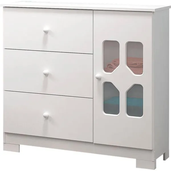 Cômoda 100% MDF com 1 Porta e 3 Gavetas - Móveis Canaã New Cristal Branco