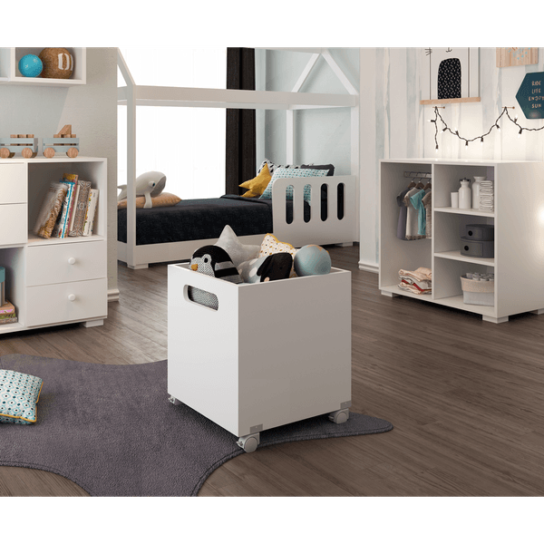 Cubo Organizador Infantil, Madeira, 4 Rodízios Giratórios, MDF - Fênix Móveis Algodão Doce Branco