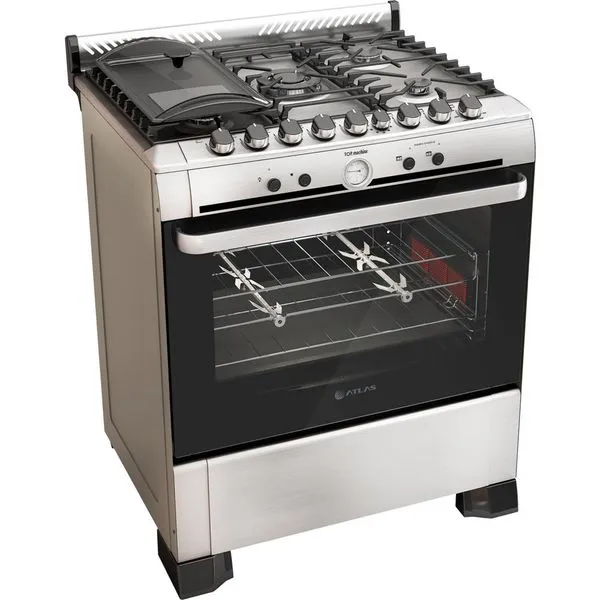 Fogão 5 Bocas de Piso Atlas Top Machine, Inox Bivolt
