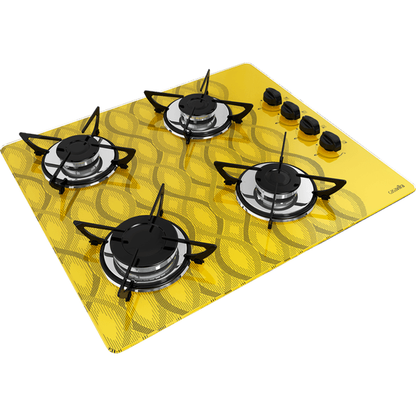 Cooktop Casavitra 4 Bocas Wavy com Queimador Rápido, Amarelo - E10E43.434 Bivolt