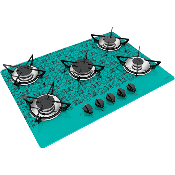 Cooktop Casavitra 5 Bocas Crochê com Queimador Rápido, Turquesa - E10E55.540 Bivolt