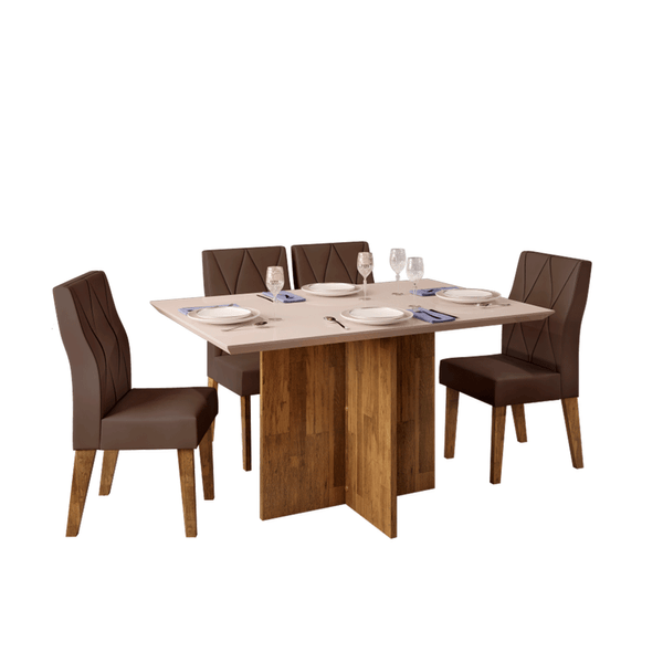 Mesa de Jantar Hera com 04 Cadeiras em MDF/MDP Tampo com Vidro Dj Móveis Demolição/ Moca