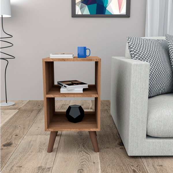 Mesa de Apoio Lateral Retro em MDP, 2 Nichos, 4 Pés - Mes2100 Castanho