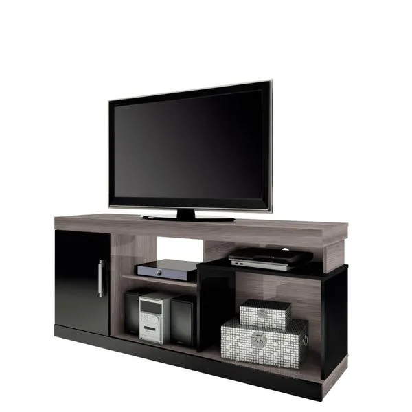 Rack com Rodízio - Linea Brasil Malibu Carvalho Vulcano / Preto