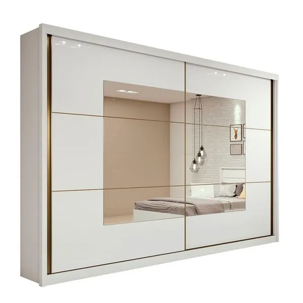 Guarda-roupa em MDF, 2 Portas, 6 Gavetas, Com Espelho - Toronto Plus Branco