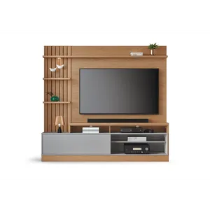 Estante Home Theater em MDP para TV de até 65'', 4 Prateleiras, 1 Porta - Maceio Freijo / Cinza Fosco
