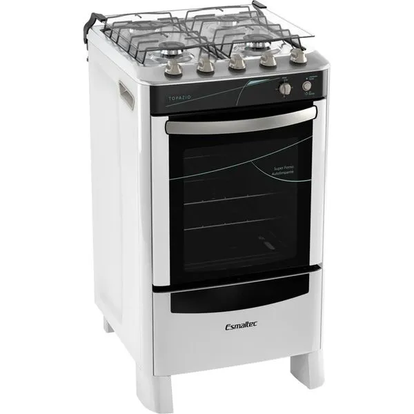 Fogão 4 Bocas de Piso Esmaltec, Acendimento Automático, Timer Sonoro, Branco Bivolt - Topazio Bivolt