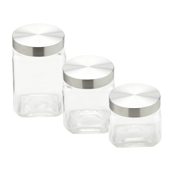 Conjunto Porta Mantimentos Bon Gourmet, 3 Peças com tampa, Vidro - 26322