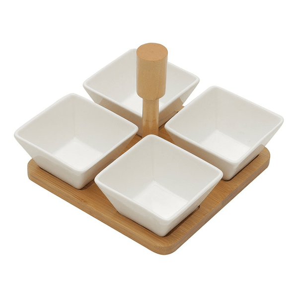 Conjunto Petisqueira Bon Gourmet, 5 Peças, Com Suporte, Porcelana - 35503