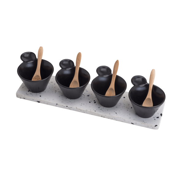 Jogo de Molheiras Lyor, 9 Peças, Preto/Branco/Amadeirado, 30x8cm - 7550 Jogo de Molheiras Lyor, 9 Peças, Preto/Branco/Amadeirado 30x8cm - 7550