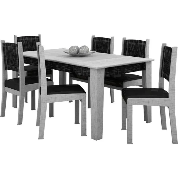 Mesa de Jantar 6 Cadeiras - RV Móveis Diamante Branco Linho / Preto Linho