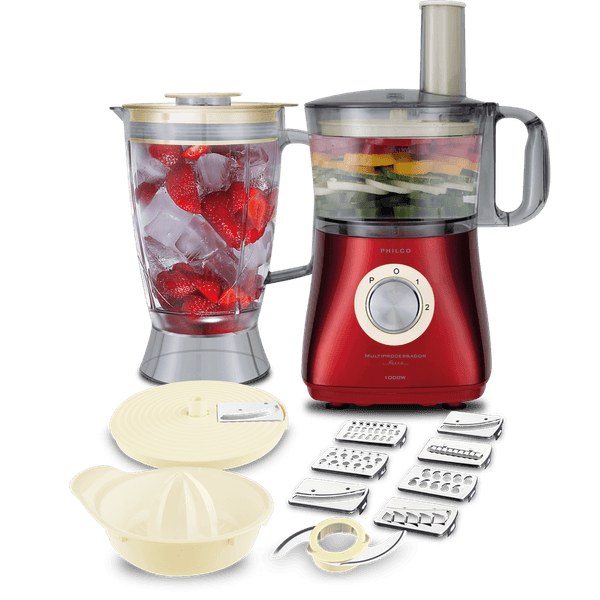 Multiprocessador Retrô Philco, 1000W, 2 Velocidades, Função Pulsar, Vermelho - PMP1000V 110V