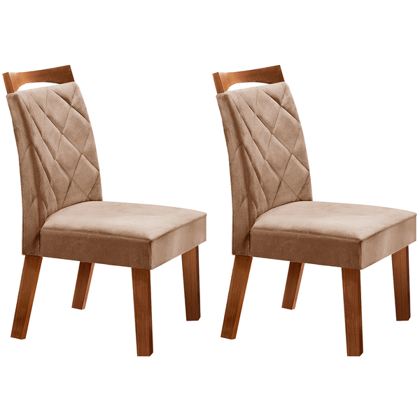 Conjunto de 2 Cadeiras em MDF, Tecido Pavia - Lj Móveis Fenix Castanho Prêmio / Areia