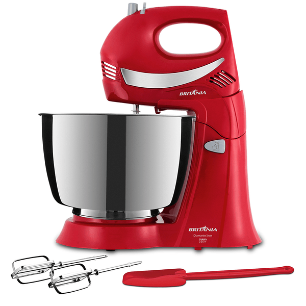 Batedeira Britania Diamante Inox, 4 Velocidades + Turbo, 400W, Vermelho - 33402165 220V