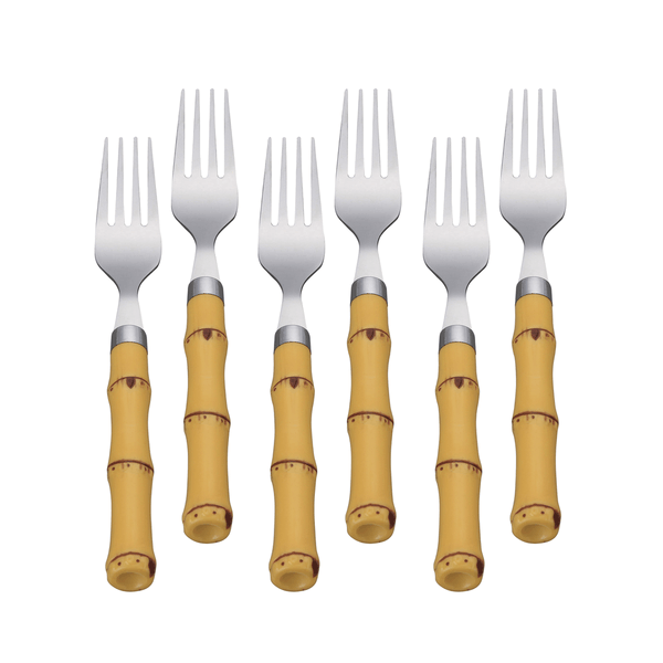Conjunto de Garfos para Mesa Lyor, Com Cabo de Plástico Bambu Natural, 6 peças, Prata - 7381