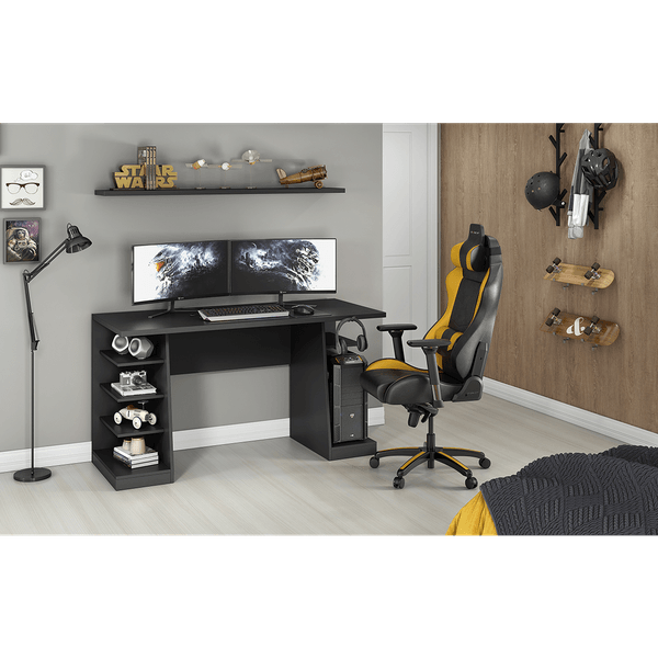 Mesa Gamer para Computador em MDP, 4 Prateleiras, Suporte para Headset - NT2020 Preto