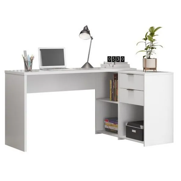 Mesa para Computador Office, MDP, 2 Gavetas, 1 Prateleira, 6 Pés - NT2060 Branco