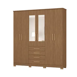Guarda Roupa Lugano 6 Portas 4 Gavetas em MDF + MDP Acácia / Madeirado