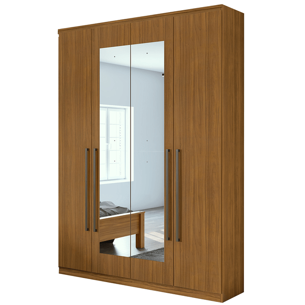 Guarda-roupa em MDF, Com Espelho, 04 Portas, 02 gavetas, 02 Prateleiras - Alonzo New Rovere Naturale