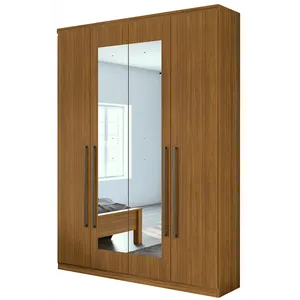 Guarda-roupa em MDF, Com Espelho, 04 Portas, 02 gavetas, 02 Prateleiras - Alonzo New Rovere Naturale