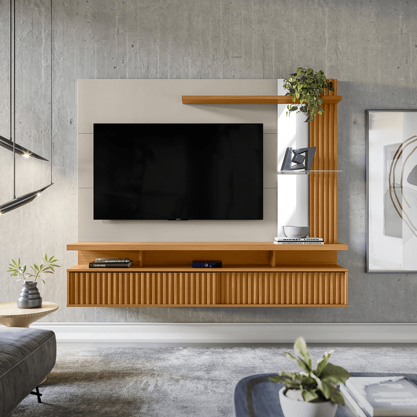 Painel Home para TV 60'', MDP/MDF, 2 Portas, 2 Prateleiras - Maragogi Nature/Off White