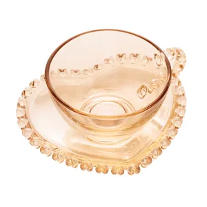 Xicara de Chá com Pires Coração, Cristal, 170ML, Âmbar - 1681