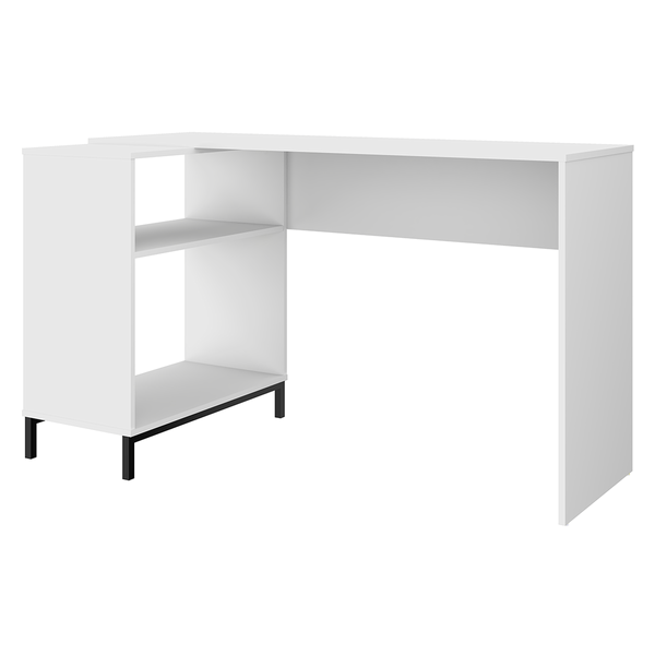 Escrivaninha em MDP, 02 Prateleiras, Pés Metal - BC78 Branco/ Preto