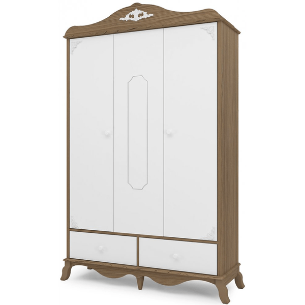 Guarda-roupa em MDF, 3 Portas e 2 Gavetas, Dobradiças Metálicas - Móveis Canaã Realeza 30602 Branco / Wengue