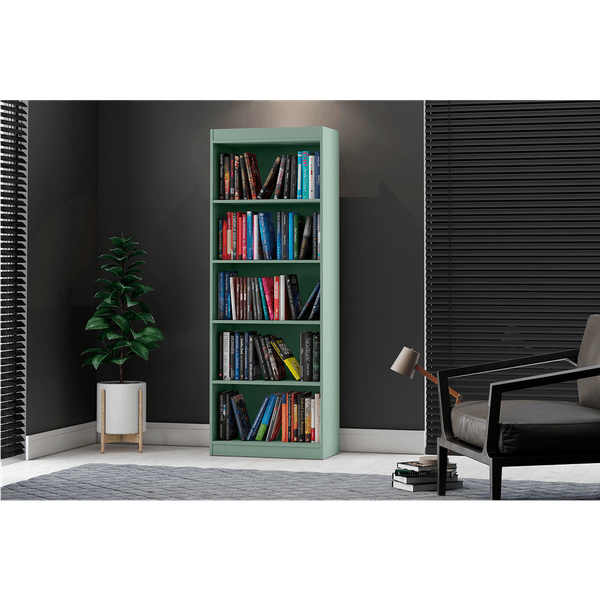 Estante Livreiro em MDP, 4 Prateleiras, Pintura UV - Encanto Verde Bellagio