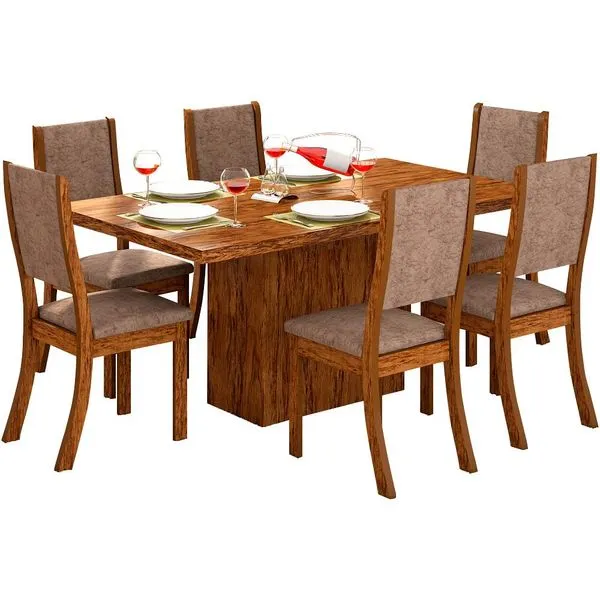 Mesa de Jantar, 6 Cadeiras, Retangular - Viero Móveis Dani Avelã / Canela