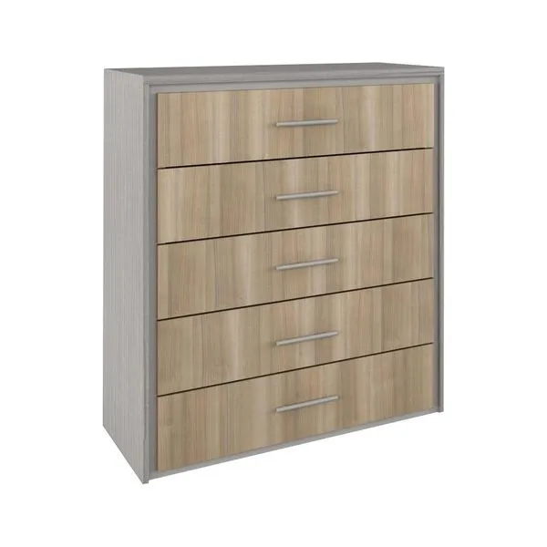 Cômoda 5 Gavetas Patiner / Ciliégio / Têxtil - Móveis Europa Compose Patiner / Ciliégio / Têxtil