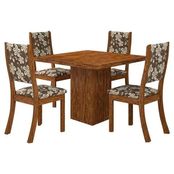 Mesa de Jantar 4 Cadeiras, Quadrada - Viero Móveis Gabi Avelã / Dakar