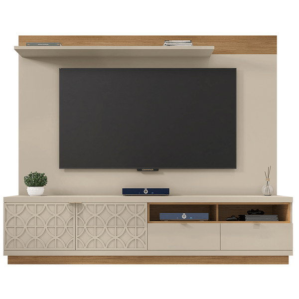 Rack com Painel Renda Malha em MDP para TV até 75'' Caemmun Off White / Buriti